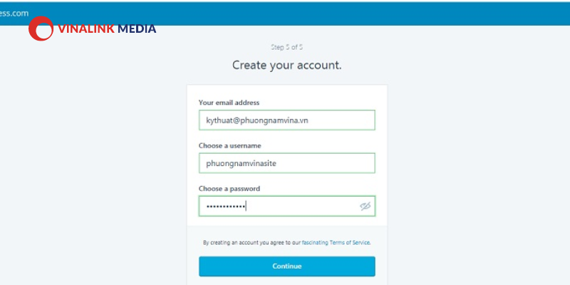 Bước 5: Nhập email đăng ký sử dụng website Wordpress